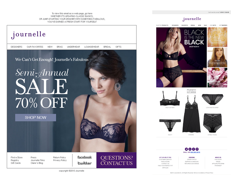 Emails. Coded for Journelle, New York. Design by Suzy Kim and Melissa Mar.